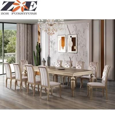 Latest Classic MDF and Solid Wood Dining Table Set with Eight Chairs