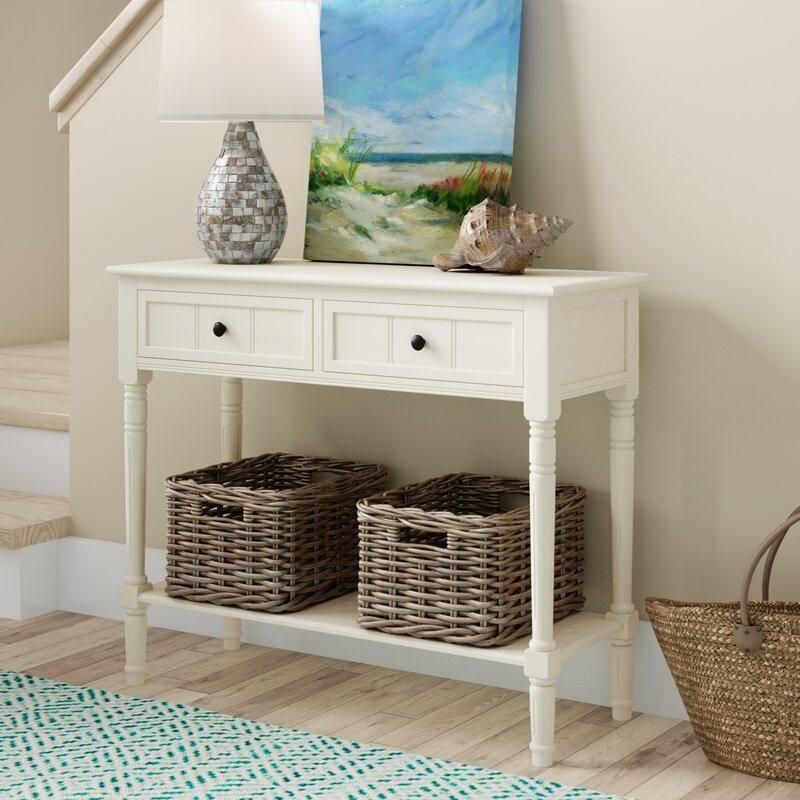 Vintage White Hotel Furniture 35.5" Solid Wood Side Table Console Table Desk with 2 Drawer