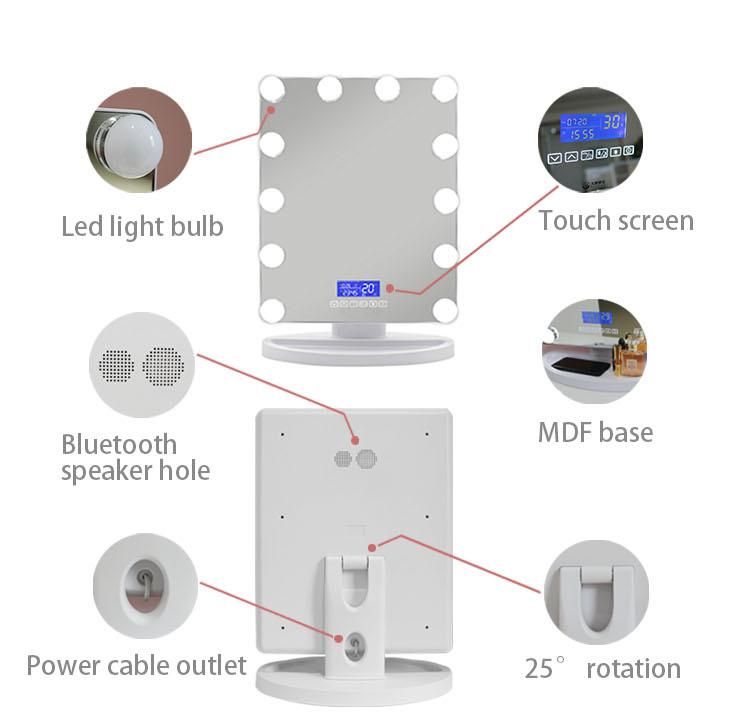 Tabletop Dressing Makeup Vanity Hollywood LED Mirror with Bluetooth Speaker