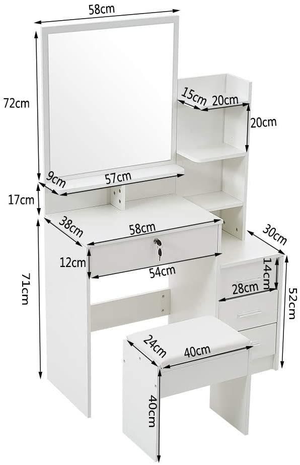 Corner Vanity Makeup Desk Dressing Table with Tri-Folding Mirror Makeup Vanity Table for Girls