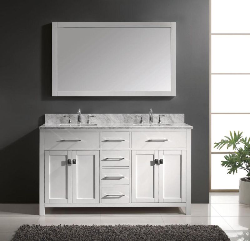 Luxury Marble Countertop Double Sink Solid Wood Bathroom Cabinet.