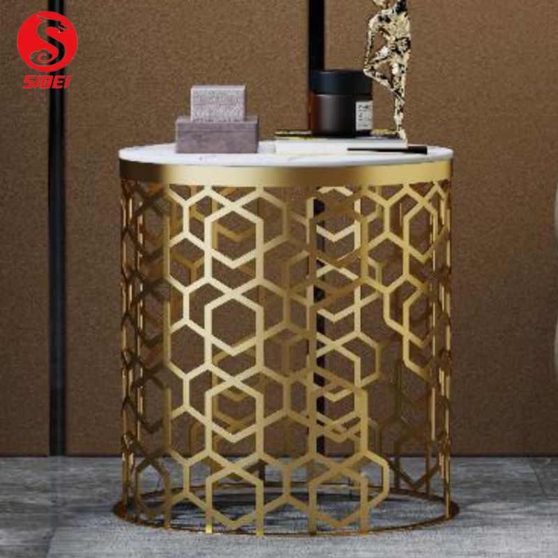 Modern Round Side End Table Luxury Golden Mirror Speaker Coffee Table