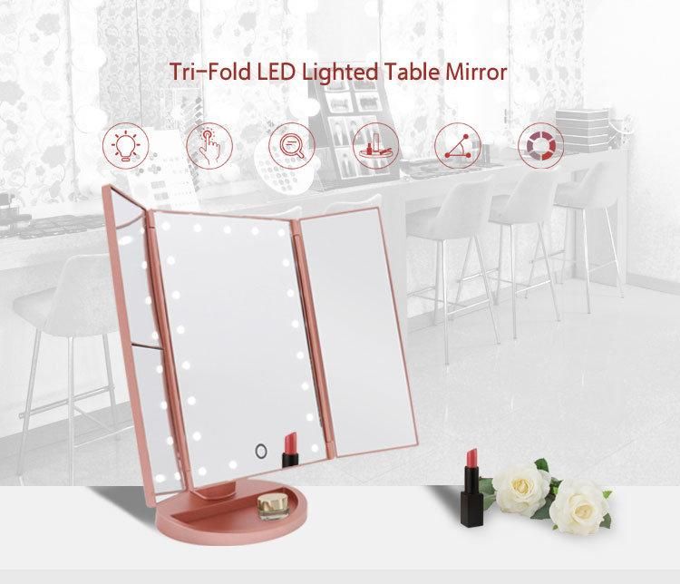 Unique Items Organizer Three Sides Foldable Makeup Light Mirror