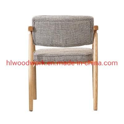 Leisure Chair Dining Chair Oak Wood Frame Natural Color Fabrice Cushion Browm Color Living Room Furniture