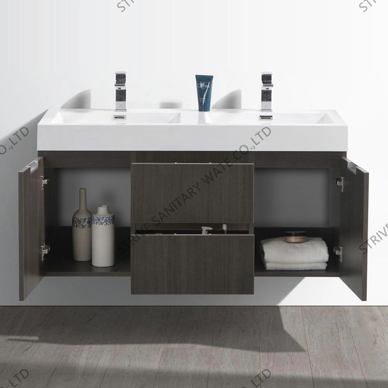 48" Wall Mounted Hot Selling Modern Double Sink Bathroom Vanity with Marble Countertop