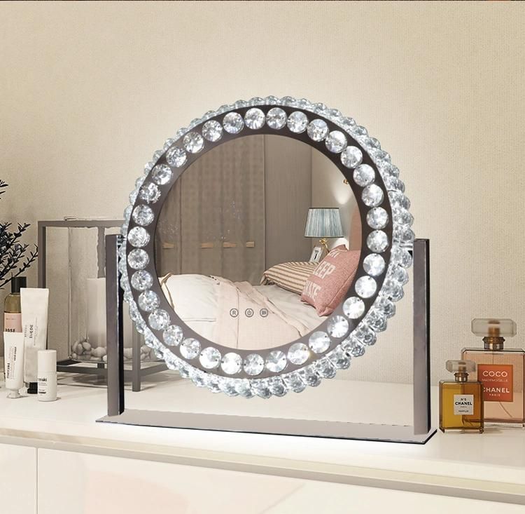 New Fashion Round Shape Desktop Crystal Makeup Mirror