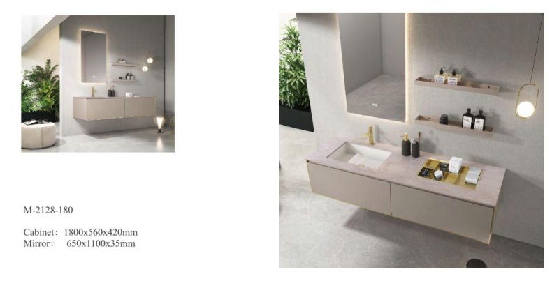 China Wholesale Modern Pink Metal Luxury Bathroom Vanity with Special Countertop