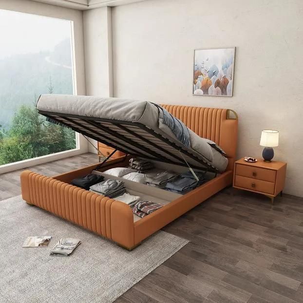 Commercial Latest Wooden Home Bedroom Storage Leather Bed