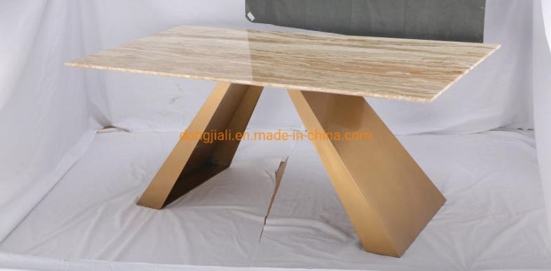 Stainless Steel with Nature Marble Top Dining Table Gold