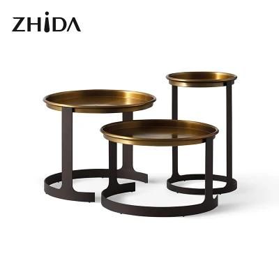 Modern Living Room Furniture Metal Iron Leg Gold Stainless Steel Top Center Round Sectional Coffee Side Table