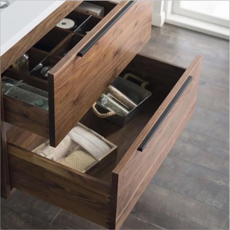 Solid Wood Bathroom Vanity with Ceramics Countertop Modern Simple