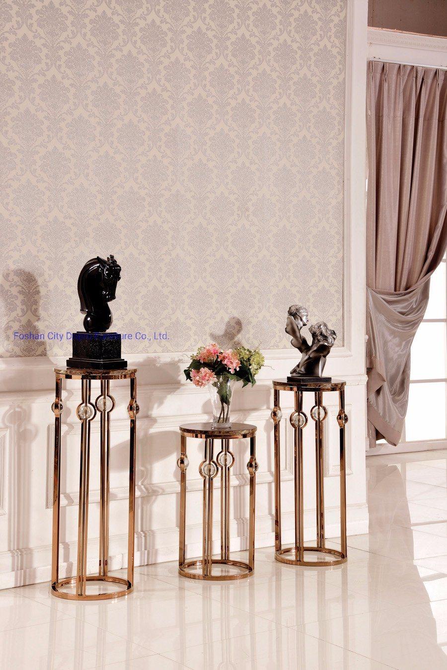 Luxury Antique Crystal Ball Decorate Golden Flower Stand Set for Home and Hotel Furniture