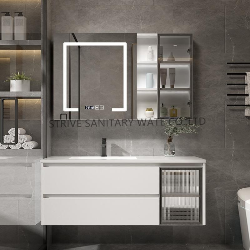 Modern White Wall Cabinet Ceramic Top Sink Bathroom Vanity