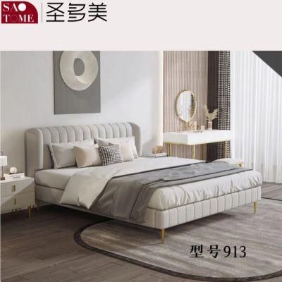 Modern Hotel Steel Wood Solid Wood Beige Double King Bed