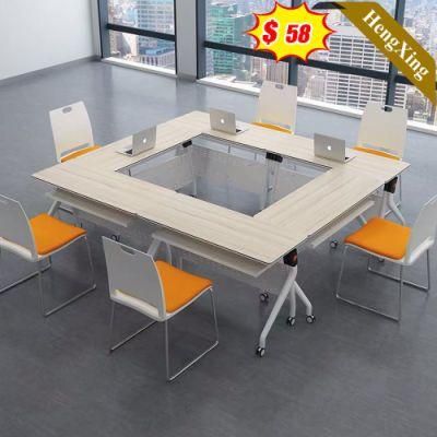 Latest Style Wooden Modern Design Office School Furniture Square Meeting Folding Table with Chair