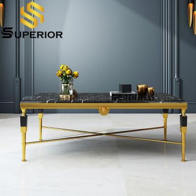 Modern Living Room Furniture Luxury Black Marble Metal Coffee Table