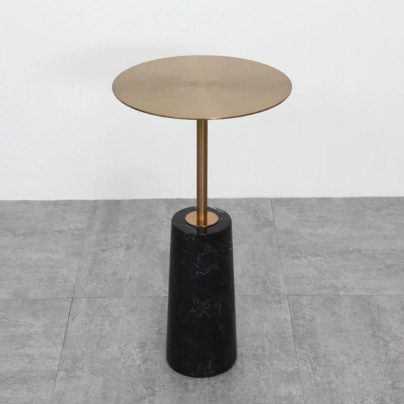 Modern Black Nature Stone Round Titanium Coffee Table