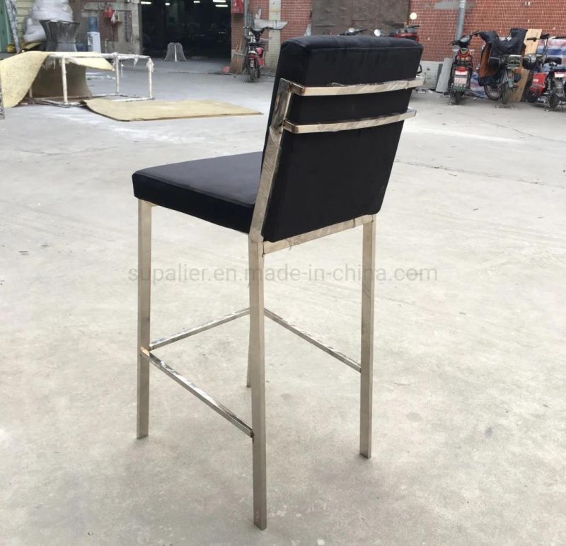 Home Furniture Metal Frame Black Velvet High Bar Stool Chair