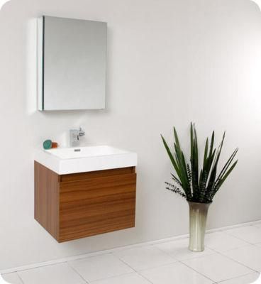 23 Inch Teak Wall Mounted Modern Style Bathroom Vanity with Mirror Medicine Cabinet