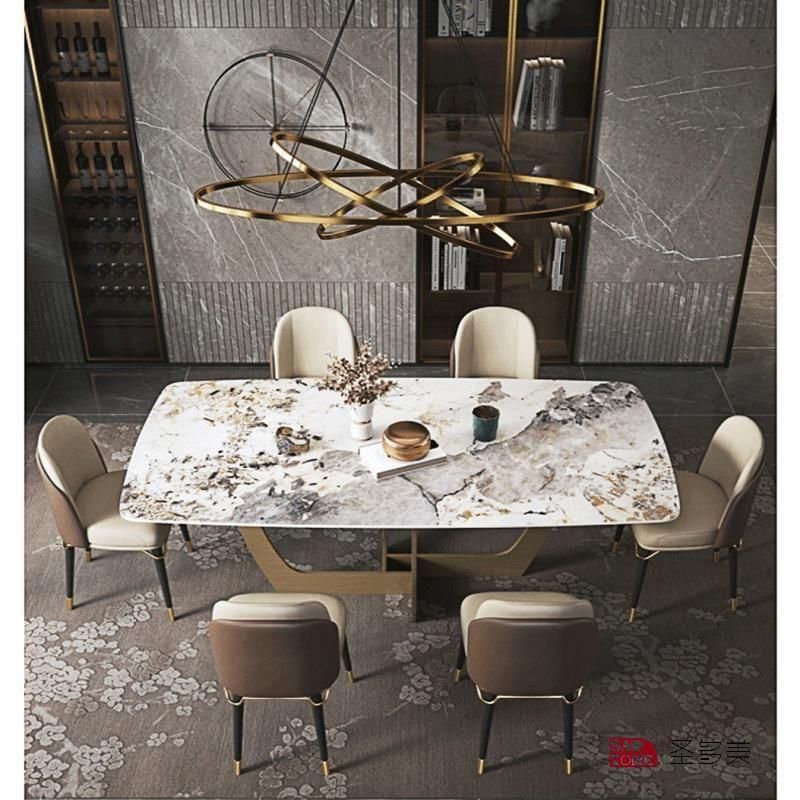 Modern Style Living Room Dining Room Slate Furniture Metal Base Dining Table