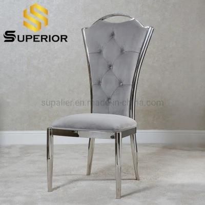 High Back Stainless Steel Grey Velvet Dining Chair for Home