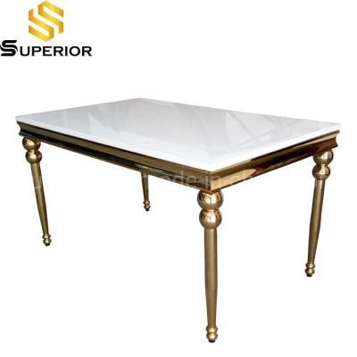 Wholesale Luxury Gold Frame Rectangle Bright MDF Top Dining Table