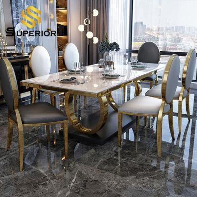 China Home Restaurant Furniture Manufacturer Gold Marble Stone Dinner Table