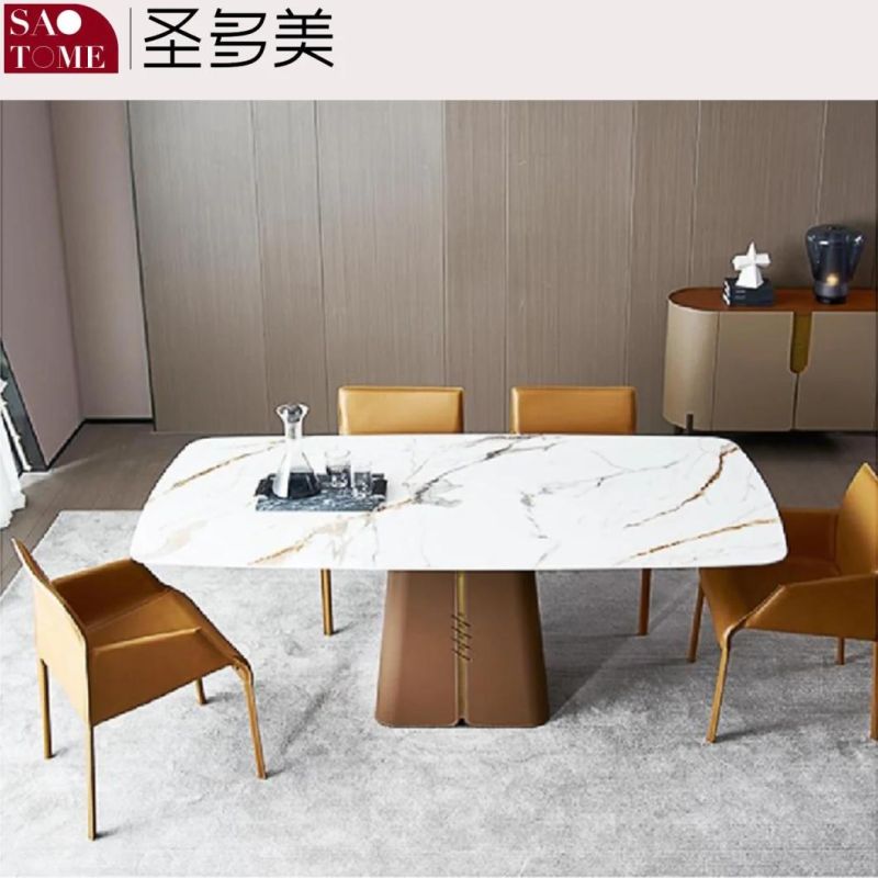 Modern Rock Board Furniture Saddle Leather Facing Dining Table