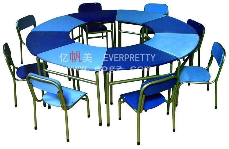 8 Kid′s Fixed Metal Leg with Wooden Top Kindergarten Desk & Chair Set Furniture