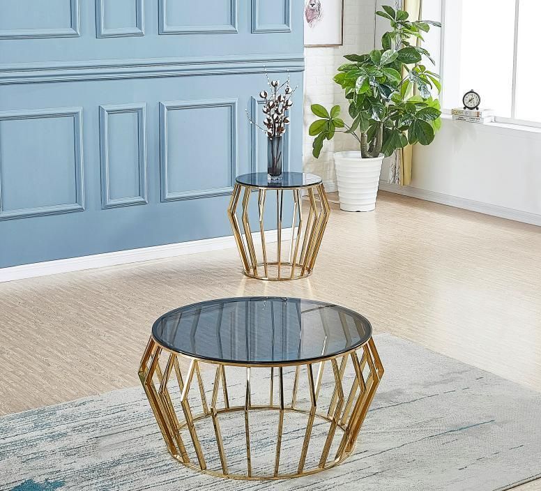 Modern Living Room Furniture Hammered Metal Wire Drum Coffee Table Round Stainless Steel Gold Coffee Tables