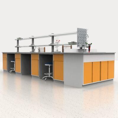 The Newest Design Modern College Commercial Laboratory Floor Mounted Full Steel Large Central Lab Work Bench with Sink/