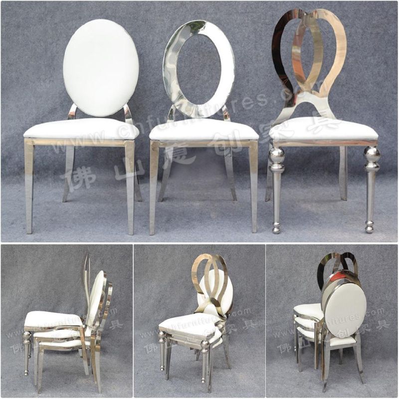 Wholesale Stacking Silver Gold Hotel Banquet Wedding Rental Infiniti Dior Stainless Steel Party Chair for Event and Restaurnt with White Leather