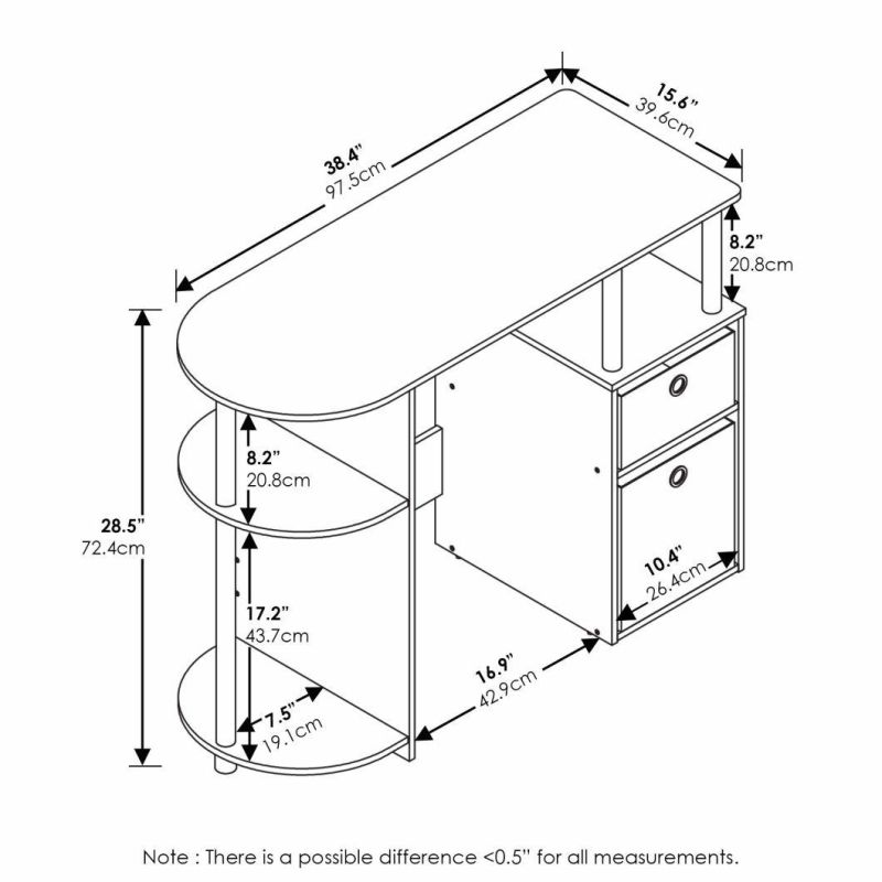 Computer Study Desk with Bin, Brown