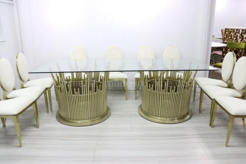 Modern Design Hotel Furniture Gold Glass Top Wedding Dining Table