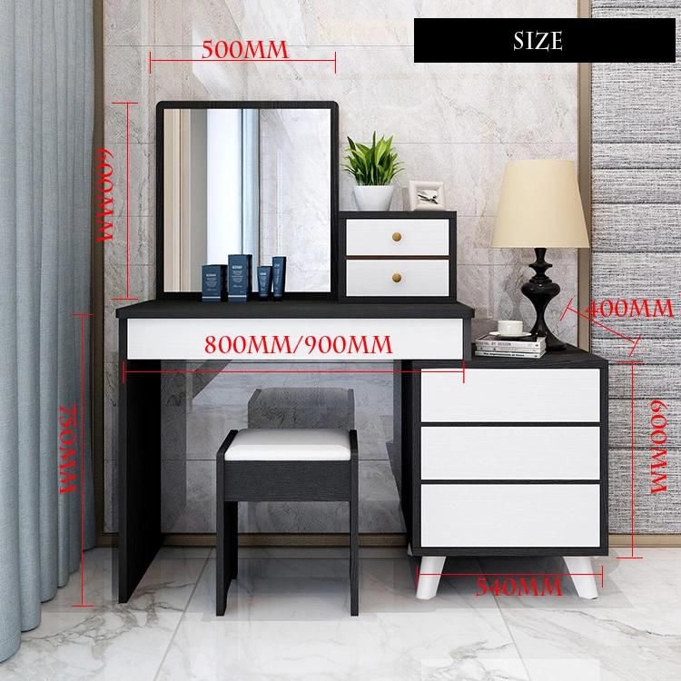 Modern Simple Design Makeup Table Drawer Storage Dressing Table with Mirror and Stool Customized Factory Supply