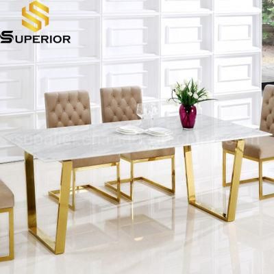 Modern Marble Rectangle Gold Metal Dining Table For 4 Person