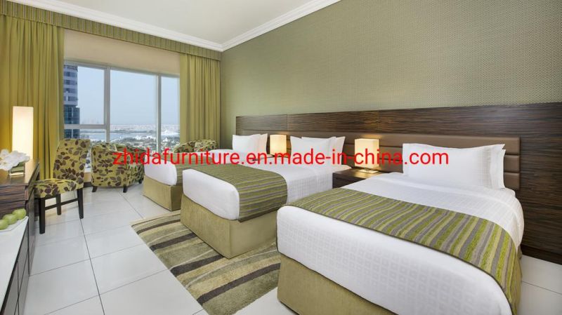 Zhida Modern Hotel Furniture Bed Room Set 5 Star Customized Bedroom Furniture King Size Bed with Wooden Headboard