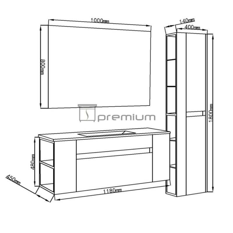 1200mm Width White Wall Mounted Modern Design LED Mirror MDF Bathroom Vanity Cabinet Furniture