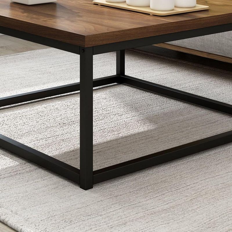 Modern Nesting Coffee Table Black Metal Frame with Walnut Toptea Table with Wooden Table Top