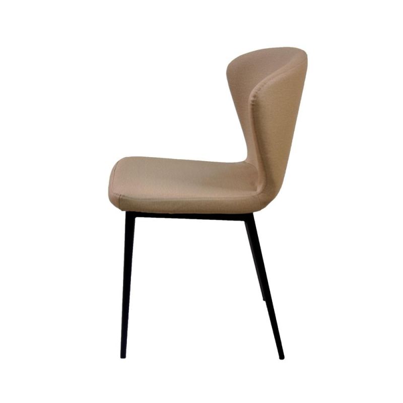 Restaurant Furniture Comfortable Fabric Seat Brown Dining Chair with Black Powder Coated Legs