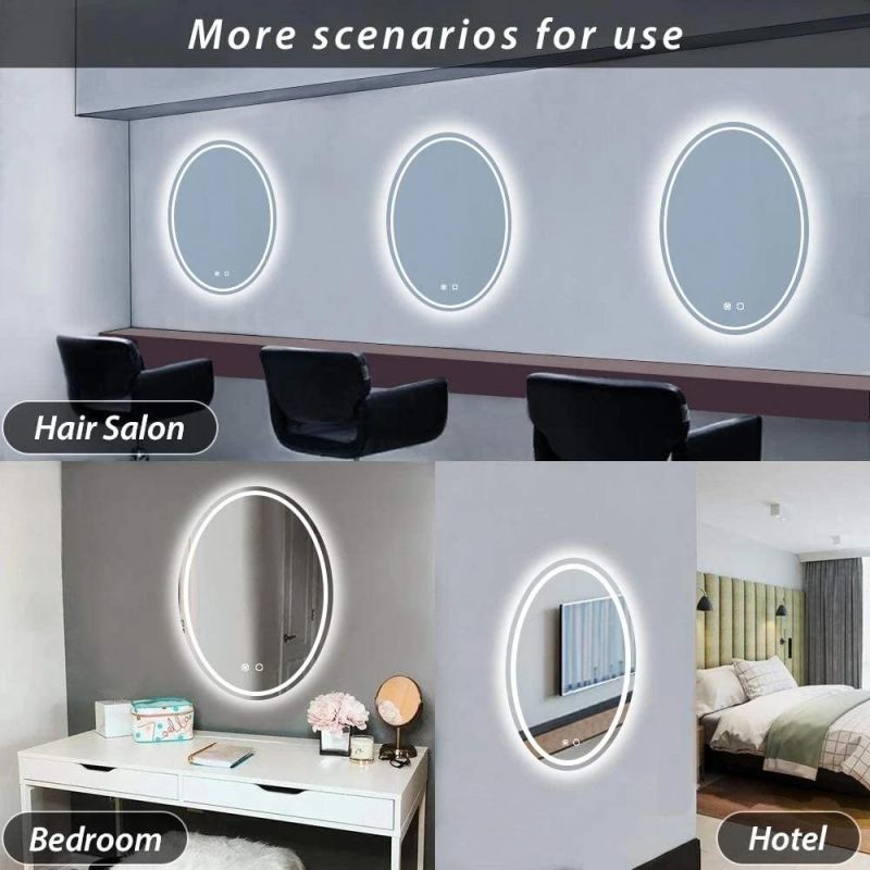 Wall Mounted Backlit Lighted Makeup Oval Shape LED Vanity Bathroom Mirror with Touch Sensor, Dimmable, Warm/White/Gradient Color Temperature