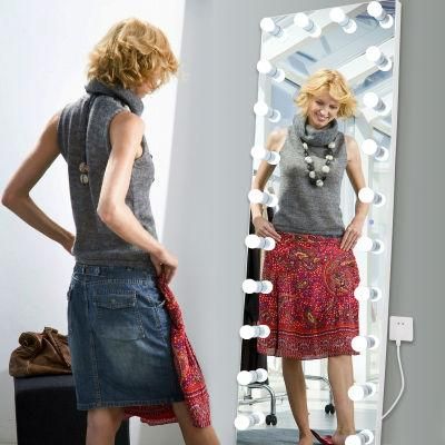 Full Body Length Standing Mirror Furniture with Vanity LED Hollywood Bulbs