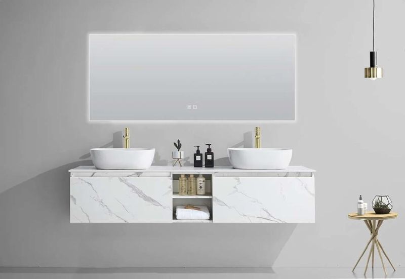 2022 New Marble Top Melamine Bathroom Vanity with LED Mirror Cabinet