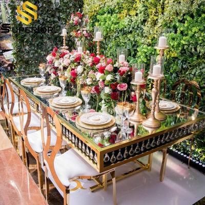 Rectangle Shape Gold Metal 12 Seats Luxury Wedding Tables