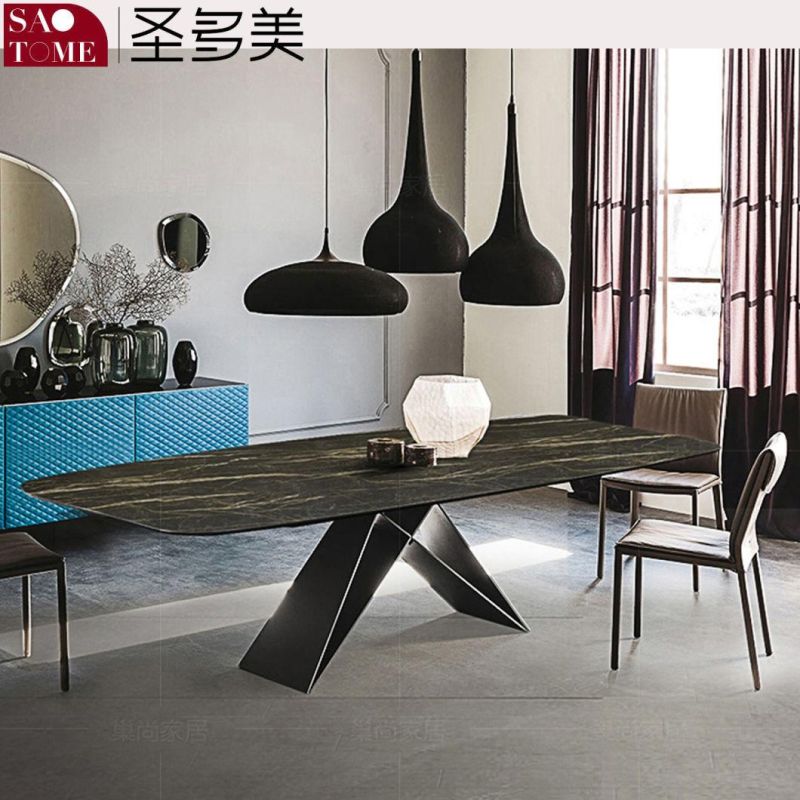 Modern Rock Board Furniture M-Shaped Steel Foot Dining Table