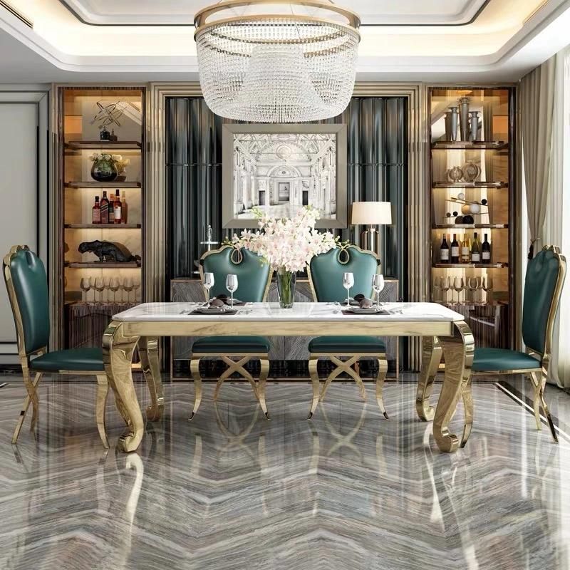 Stainless Steel Dining Table and Chair Luxury Modern Marble Dining Table Set