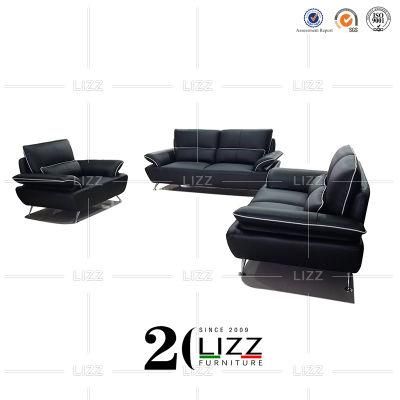 Antique Modern Style Hot Selling Home Furniture European Living Room Sectional Black Genuine Leather Sofa