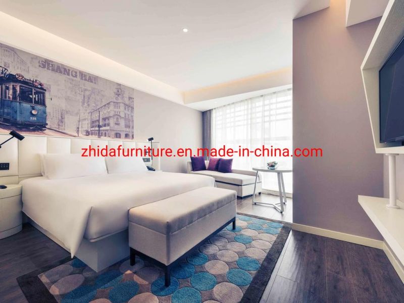 5 Star Commercial Hotel Bedroom Furniture King Size Bed with Bed End Stool China Manufacturer for Hilton VIP Room