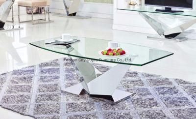 V Shape Tempered Glass Top Golden Center Table for Home Furniture