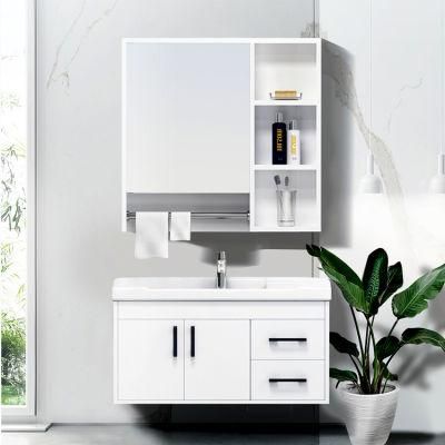 Modern White MDF Bathroom Vanity Cabinets with Mirror and Basin Wall Mounted Cabinet